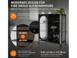 Vitrina negra 80x102,5x40 cm, 3 estantes y 2 puertas, mueble metálico archivador