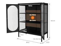 Vitrina negra 80x102,5x40 cm, 3 estantes y 2 puertas, mueble metálico archivador