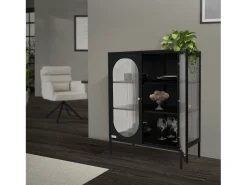 Vitrina negra 80x102,5x40 cm, 3 estantes y 2 puertas, mueble metálico archivador