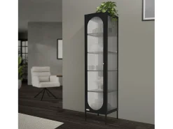 Vitrina negra 42x175x40 cm con 5 estantes y 1 puerta, mueble metálico archivador