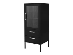 Vitrina negra 42x102x40 cm con puerta y 2 cajones, mueble metálico archivador