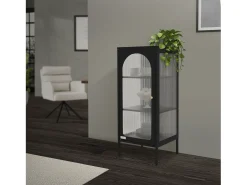Vitrina negra 42x102x40 cm con puerta y 3 cajones, mueble metálico archivador