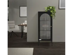 Vitrina negra 42x102x40 cm con puerta y 3 cajones, mueble metálico archivador
