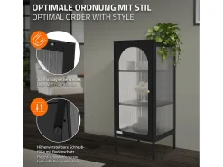Vitrina negra 42x102x40 cm con puerta y 3 cajones, mueble metálico archivador