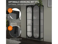 Vitrina negra 85x175x40cm con 2 puertas y 5 estantes, mueble metálico archivador