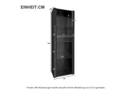 Vitrina negro - Vitrina con luces LED y 3 estantes de cristal - para salón y dormitorio