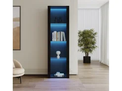 Vitrina negro - Vitrina con luces LED y 3 estantes de cristal - para salón y dormitorio