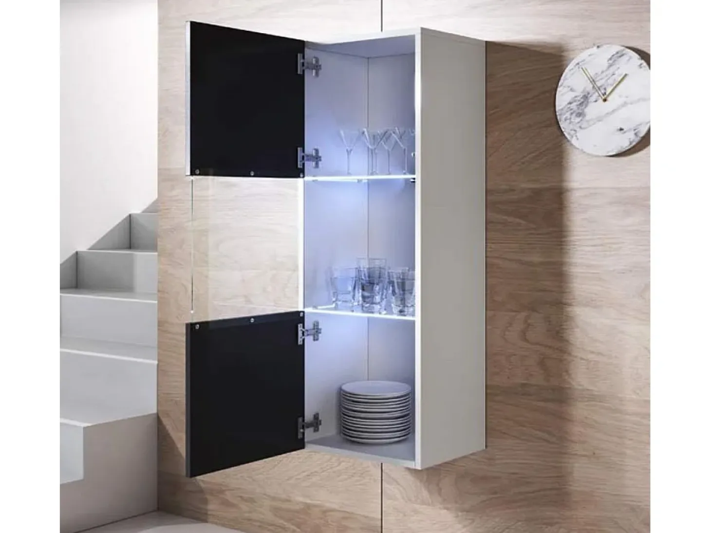 Vitrina para Salón comedor en Blanco y Negro con LED 40x29x126cm Luke V3