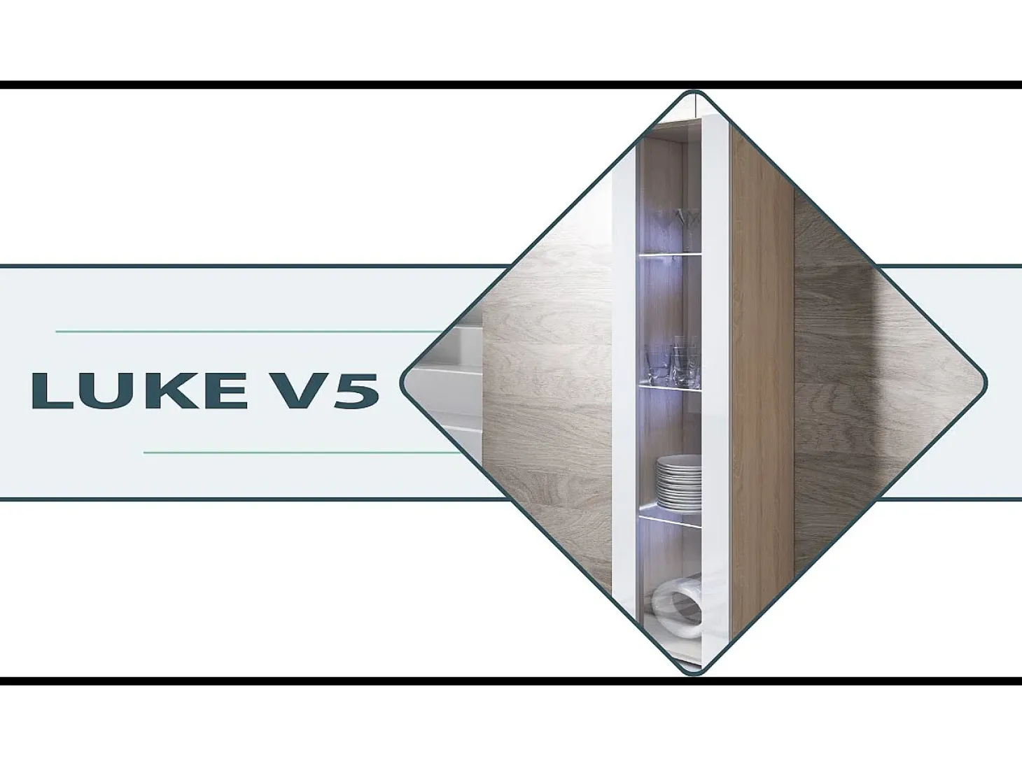 Vitrina para Salón comedor en Sonoma y Blanco con LED 40x29x177cm Luke V5
