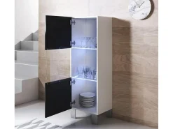 Vitrina para Salón comedor en Blanco y Negro con LED 40x29x138cm Luke V3