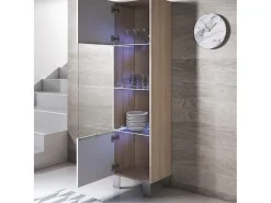 Vitrina para Salón comedor en Sonoma y Blanco con LED 40x29x177cm Luke V6