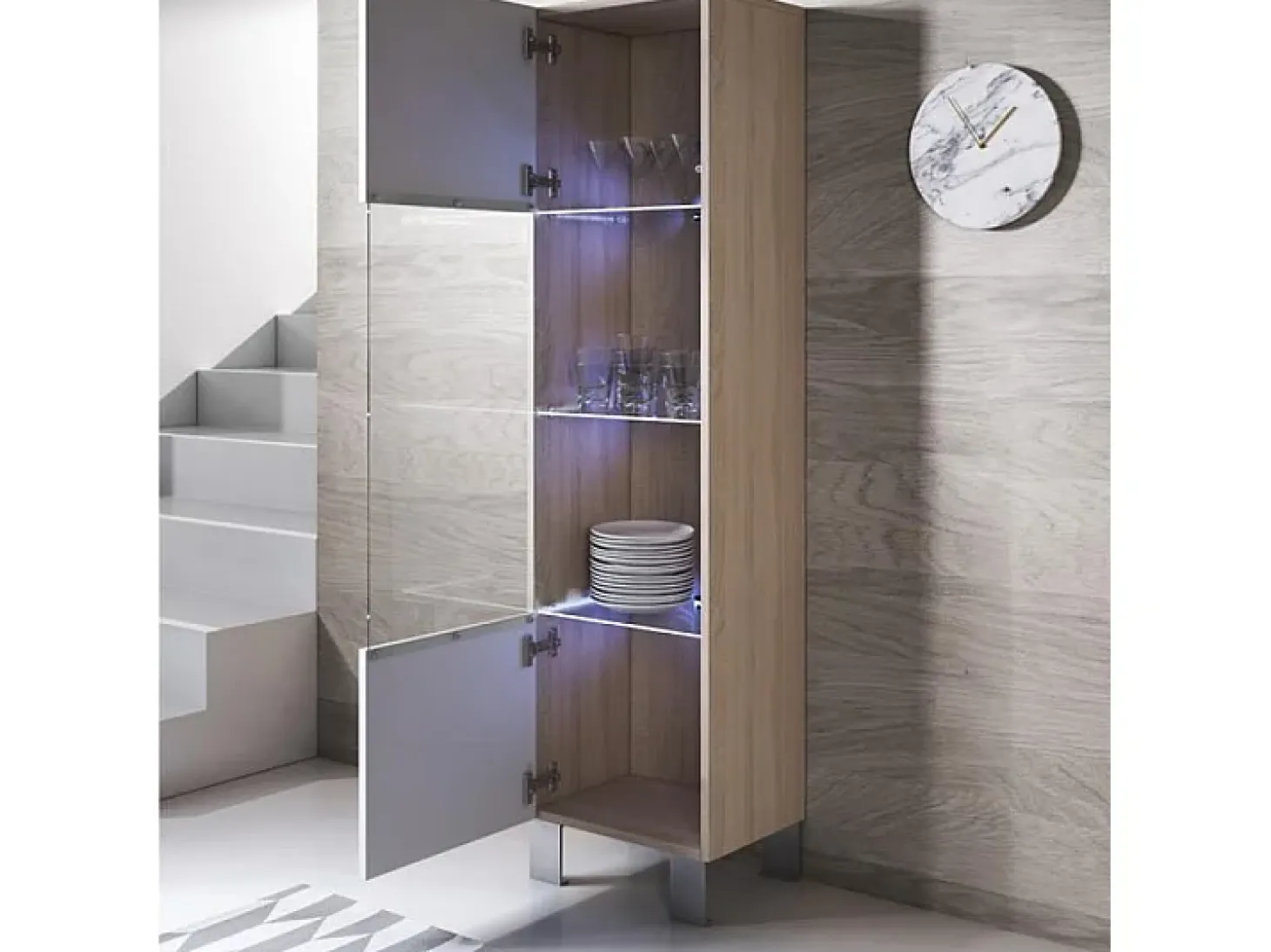 Vitrina para Salón comedor en Sonoma y Blanco con LED 40x29x177cm Luke V6