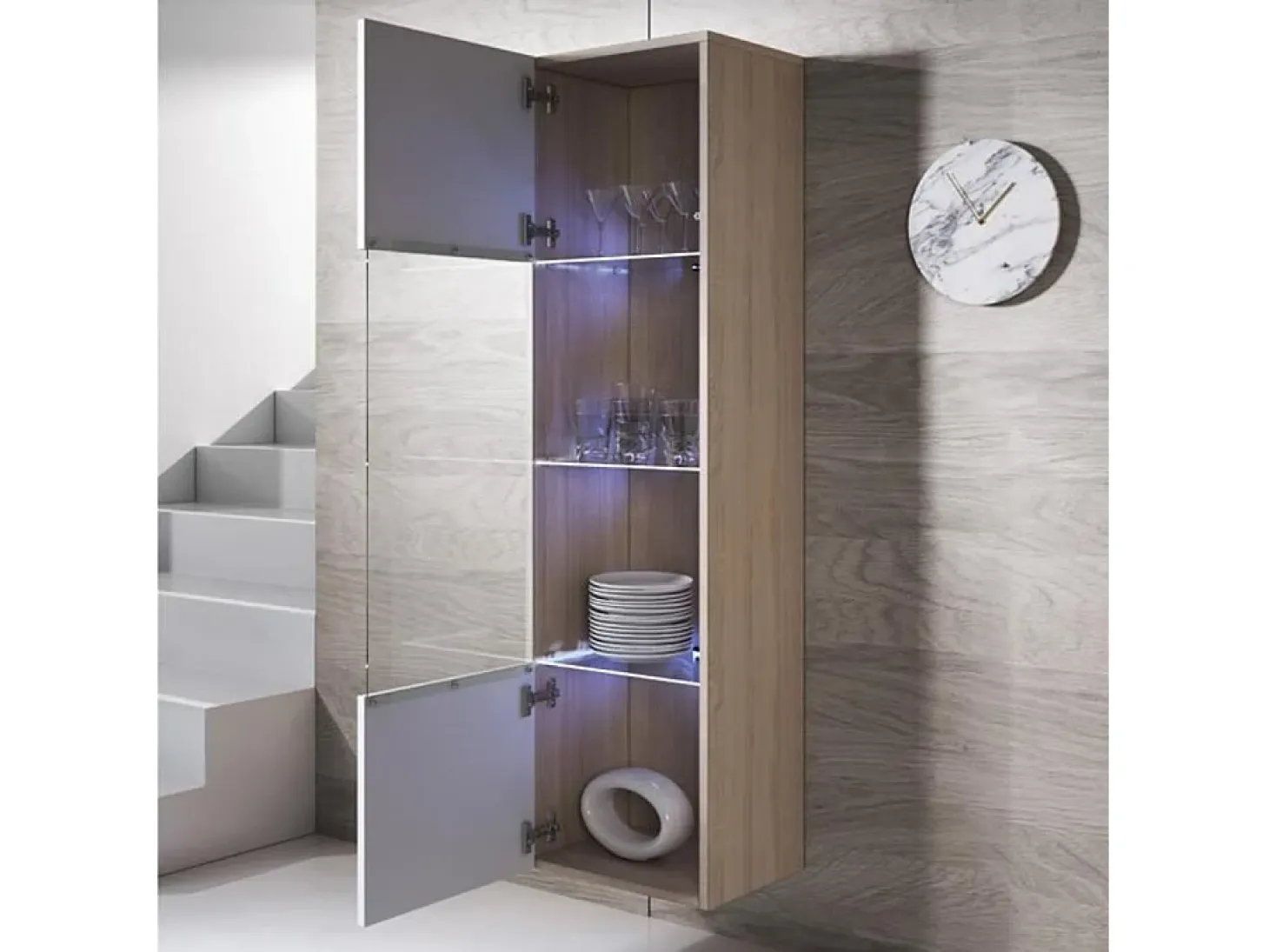Vitrina para Salón comedor en Sonoma y Blanco con LED 40x29x165cm Luke V6