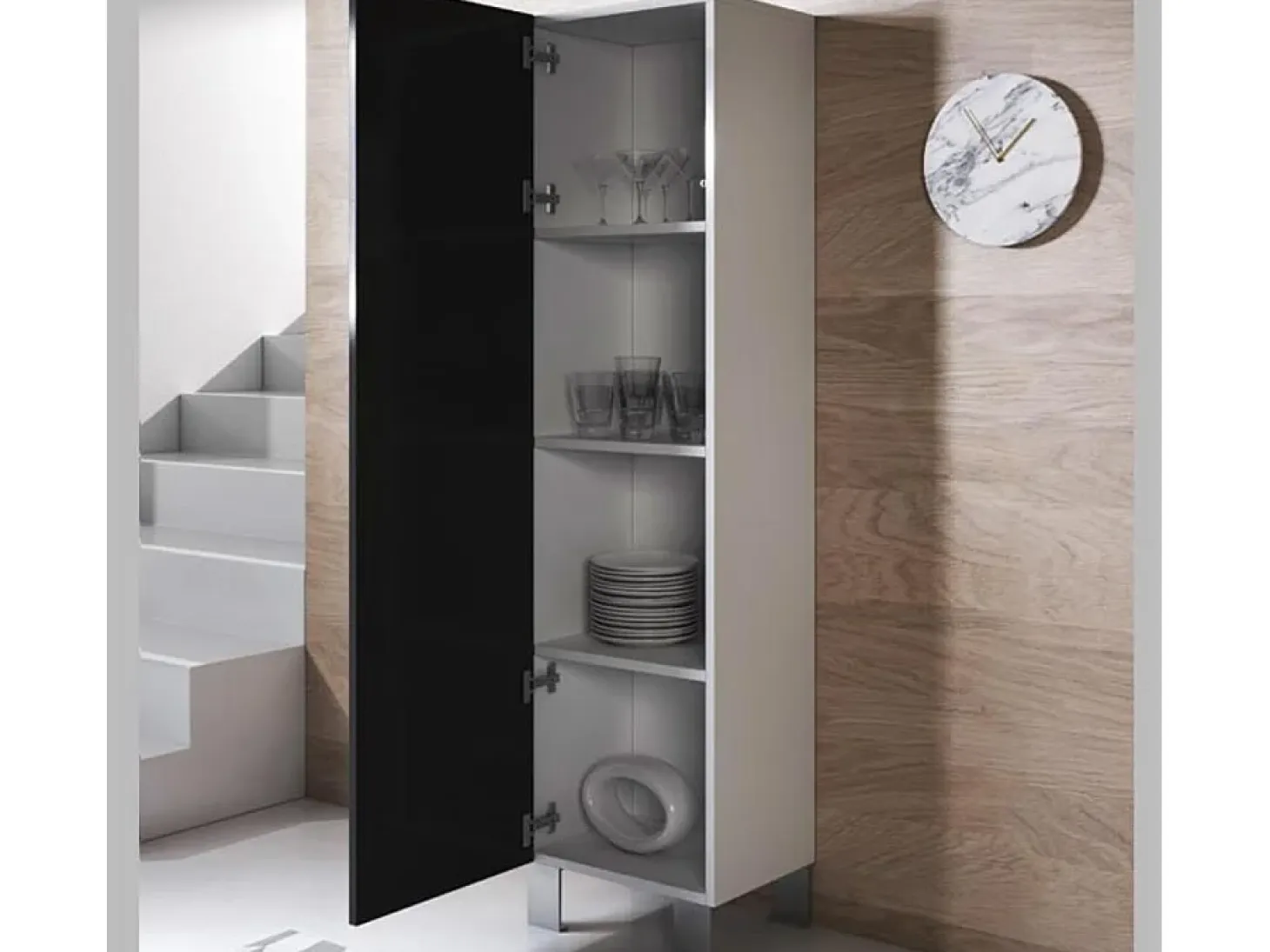 Vitrina para Salón comedor en Blanco y Negro 40x29x177cm Luke V4