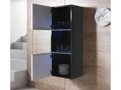 Vitrina para Salón comedor en Negro y Blanco con LED 40x29x126cm Luke V3