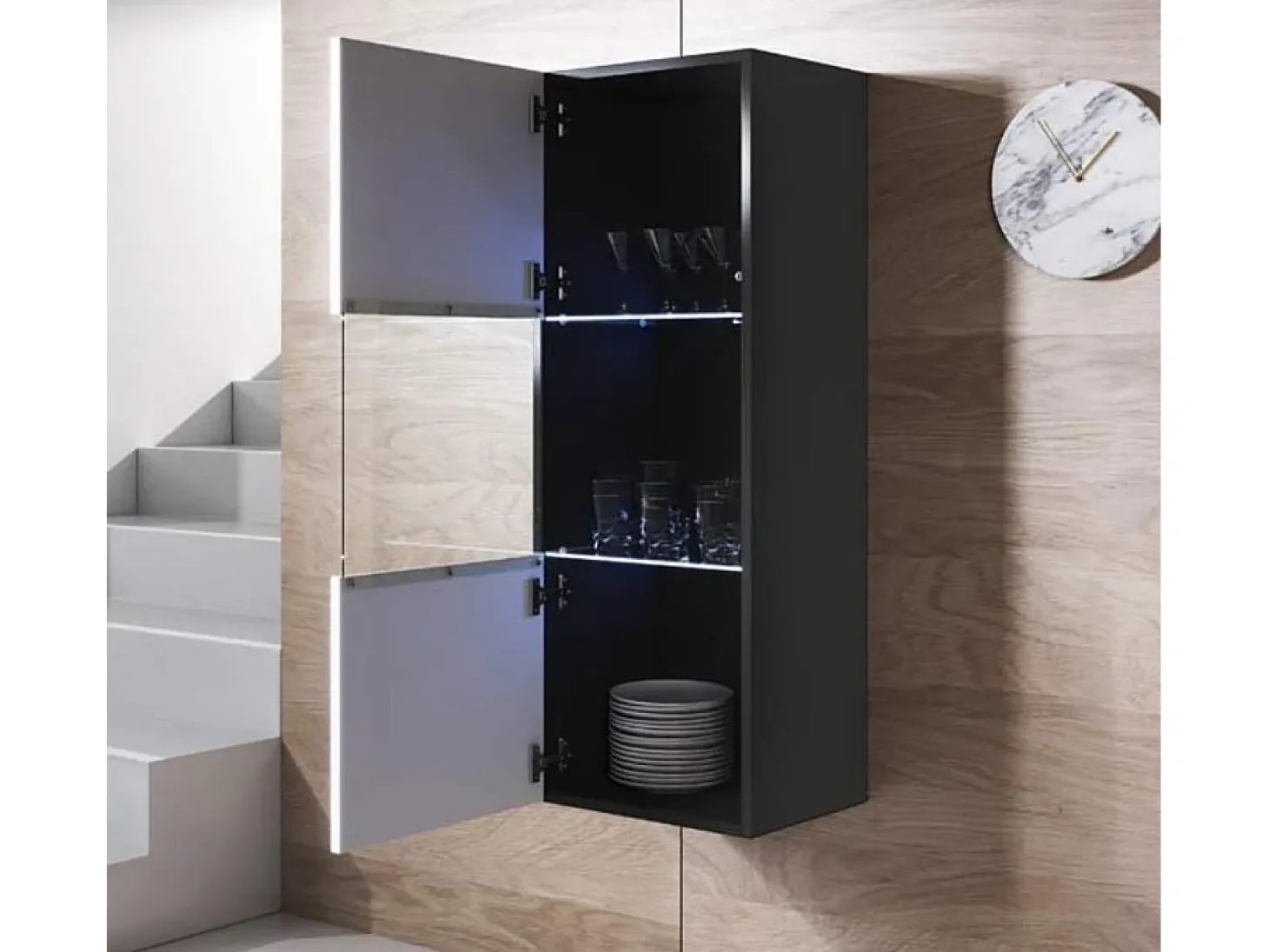 Vitrina para Salón comedor en Negro y Blanco con LED 40x29x126cm Luke V3