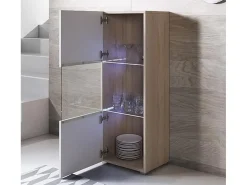 Vitrina para Salón comedor en Sonoma y Blanco con LED 40x29x128cm Luke V3