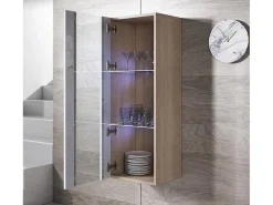 Vitrina para Salón comedor en Sonoma y Blanco con LED 40x29x126cm Luke V2