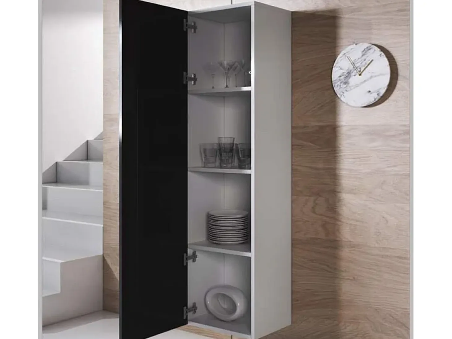 Vitrina para Salón comedor en Blanco y Negro 40x29x165cm Luke V4
