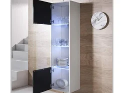 Vitrina para Salón comedor en Blanco y Negro con LED 40x29x165cm Luke V6