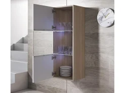 Vitrina para Salón comedor en Sonoma y Blanco con LED 40x29x126cm Luke V3