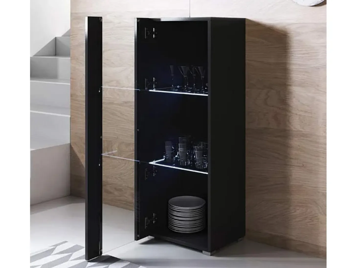 Vitrina para Salón comedor en Negro con LED 40x29x128cm Luke V2