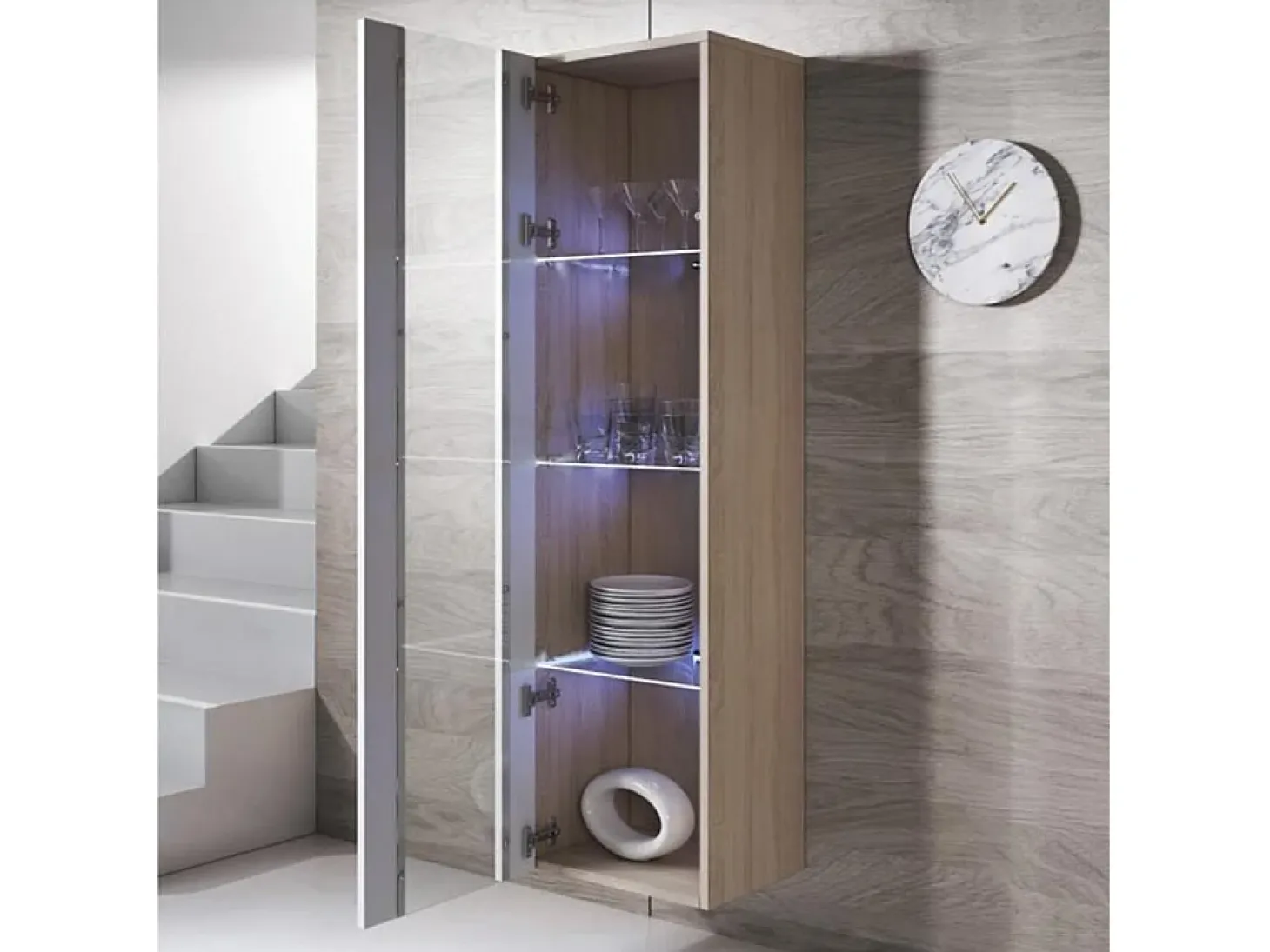 Vitrina para Salón comedor en Sonoma y Blanco con LED 40x29x165cm Luke V5
