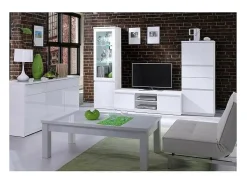 Vitrina Pequeño Modelo FABIO - Blanco Brillante con LED - Estilo Diseño - 55 x 191 x 40 cm