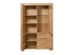 Vitrina roble macizo 2 puertas 3 cajones Nordo 130 cm