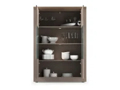 Vitrina SASHA – 2 puertas con 3 estantes y LED – Bronce y superficie de madera Mercurio
