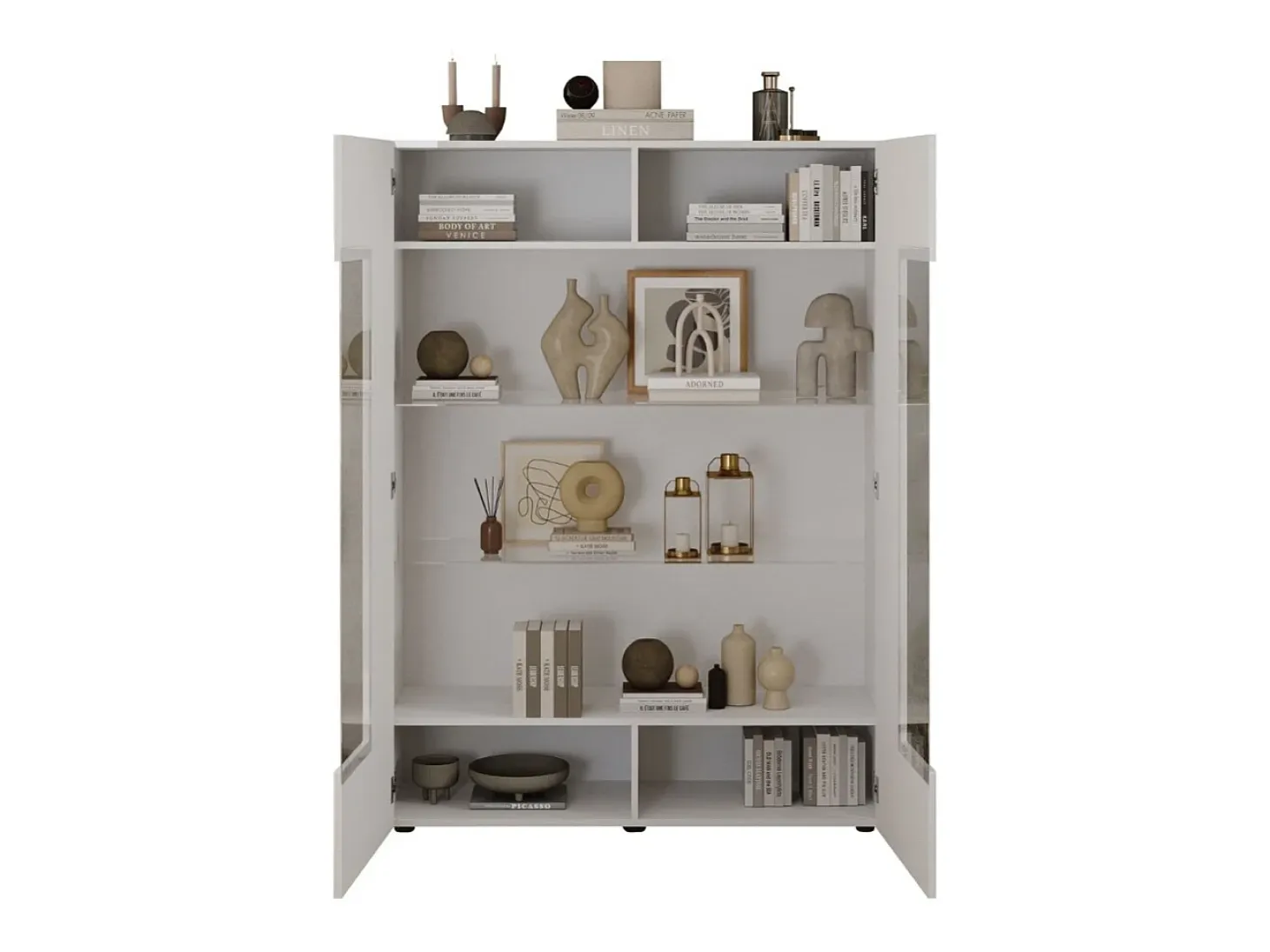 Vitrina SCENA – L121 x H166 x P42 cm – 2 puertas – Blanco lacado brillante