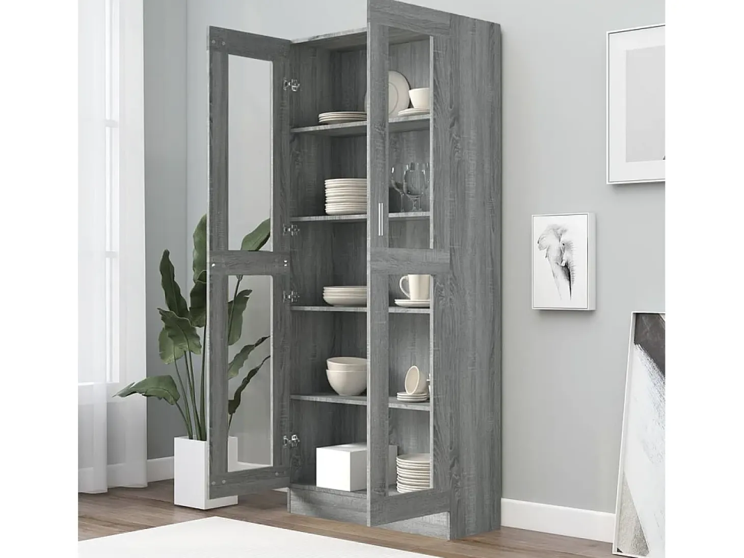 Vitrina Sonoma gris de 82,5 x 30,5 x 185,5 cm, madera de ingeniería