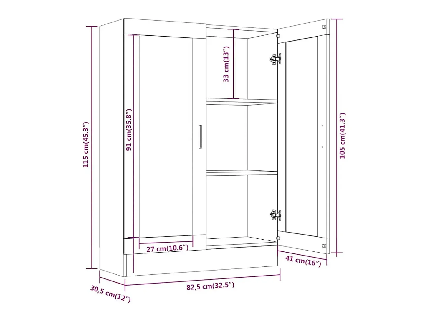 Vitrina Sonoma gris de 82,5 x 30,5 x 115 cm, madera de ingeniería