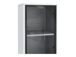 Vitrina vidriada de 170 cm de alto - Iluminación LED - 1 puerta de vidrio - MDF + paneles de partículas - Blanco