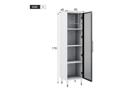 Vitrina vidriada de 170 cm de alto - Iluminación LED - 1 puerta de vidrio - MDF + paneles de partículas - Blanco