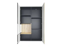 Vitrina Vladon Morena V2, vitrina de pie con 2 puertas e inserción de cristal, carcasa negro mate, frentes negro de alto brillo, Cube roble natural