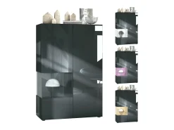 Vitrina Vladon Morena V2, vitrina de pie con 2 puertas e inserción de cristal, carcasa negro mate, frentes negro de alto brillo, Cube negro de alto brillo