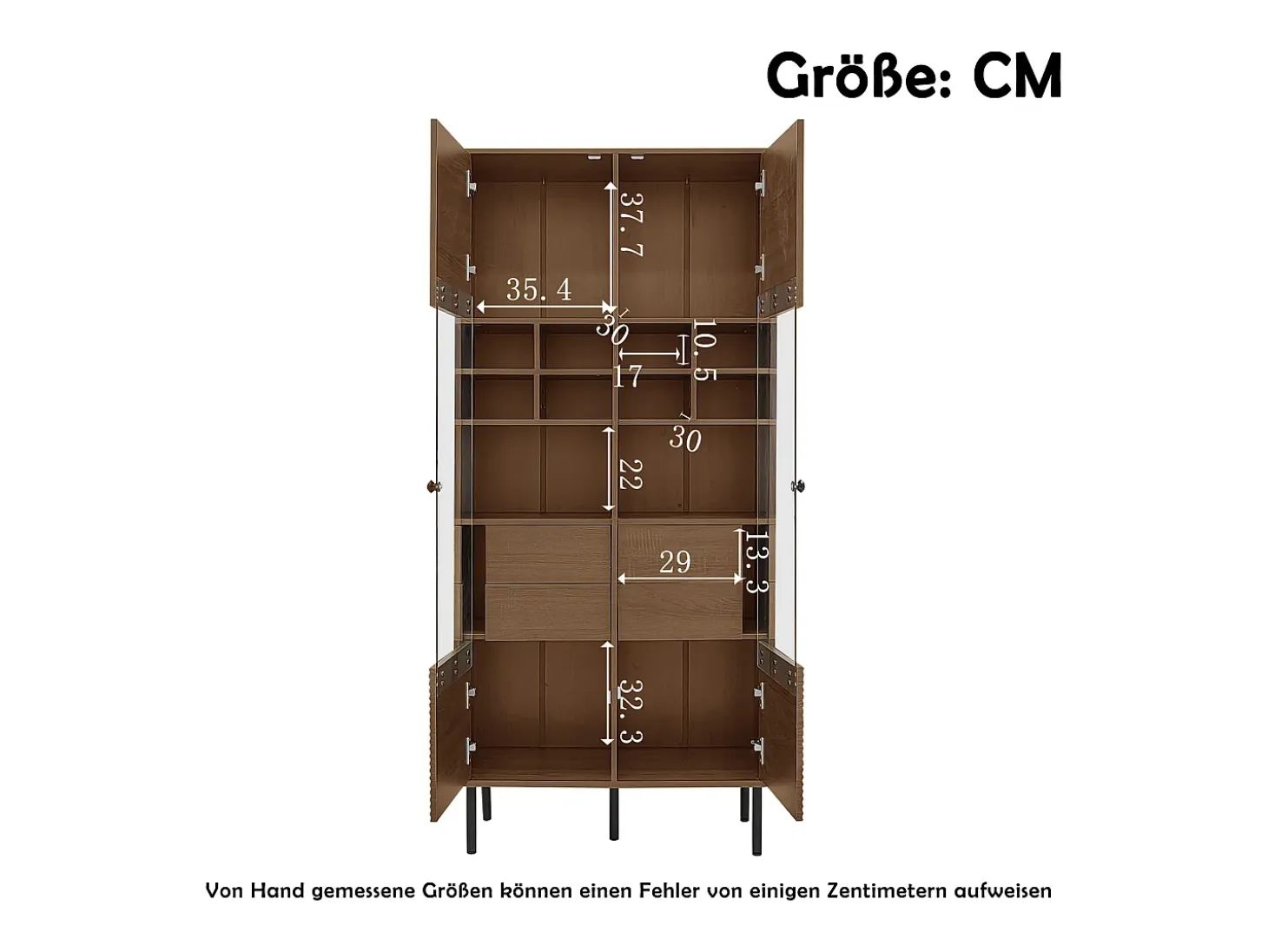 Vitrina 75x35x164.5 cm - 2 puertas - Panel de vidrio + estante multicapa + cajón oculto - Nogal