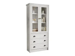 Vitrina 80x34x171 cm - con 2 puertas de vidrio - 3 cajones - gris + natural
