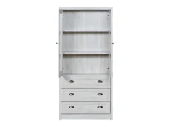 Vitrina 80x34x171 cm - con 2 puertas de vidrio - 3 cajones - gris + natural