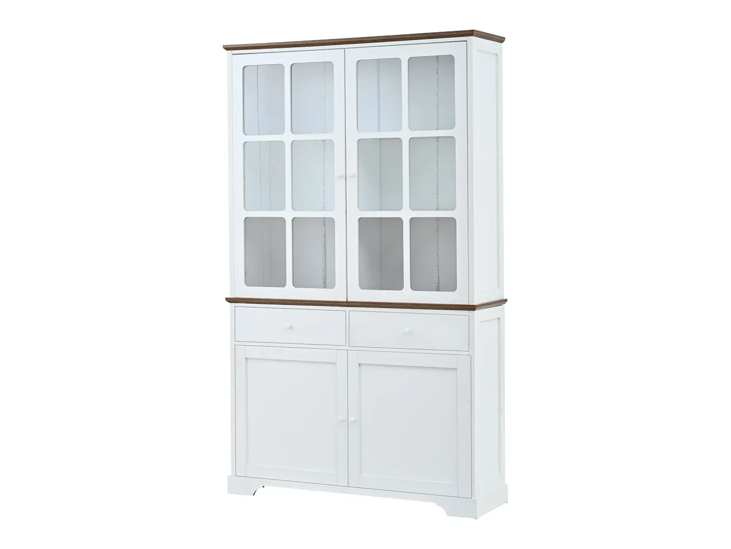 Vitrina 120x36,5x200 cm - con iluminación LED - 2 cajones y 4 puertas - MDF - Blanco