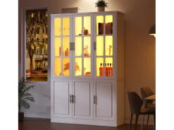 Vitrina 121,5x41x200 cm - con iluminación LED - 6 puertas - estantes ajustables - MDF - blanco
