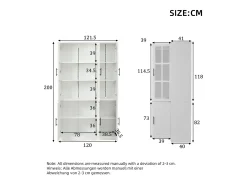 Vitrina 121,5x41x200 cm - con iluminación LED - 6 puertas - estantes ajustables - MDF - blanco