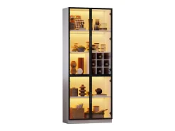 Vitrina 80x35x200 cm - con iluminación LED - con almacenamiento para vino - 2 puertas de vidrio - Blanco
