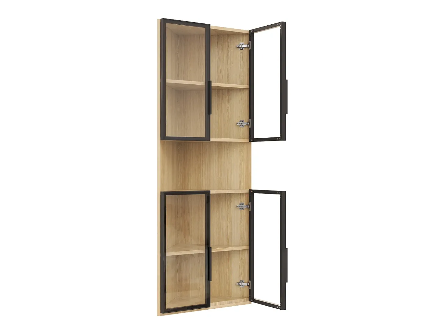 Vitrina 62x32x160 cm - con iluminación LED - 4 puertas de vidrio templado - acabado roble - MDF - Natural