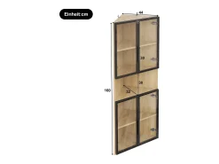 Vitrina 62x32x160 cm - con iluminación LED - 4 puertas de vidrio templado - acabado roble - MDF - Natural