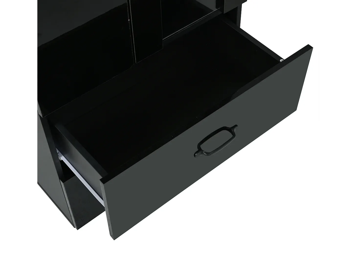 Vitrina 60x35x182 cm con iluminación LED - 2 puertas y 2 cajones - Puertas de vidrio - Tableros de partículas - Negro