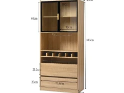 Vitrina 80x40x180 cm con LED - 2 puertas y 2 cajones - estantes abiertos - Natural