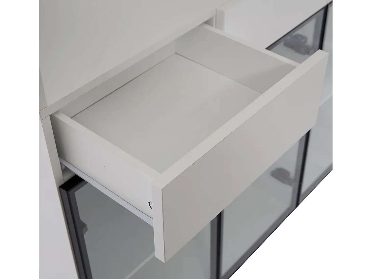 Vitrina 120x36x200 cm con LED - 6 puertas de cristal y 3 cajones - Blanco