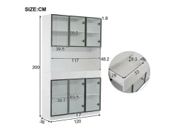 Vitrina 120x36x200 cm con LED - 6 puertas de cristal y 3 cajones - Blanco